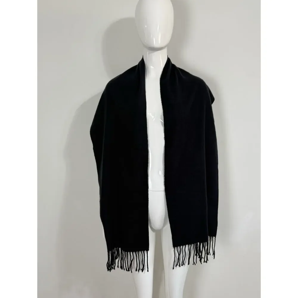 100% Cashmere Black Scarf 12x67 Solid Soft Warm Winter Fringed Shawl Wrap Unisex